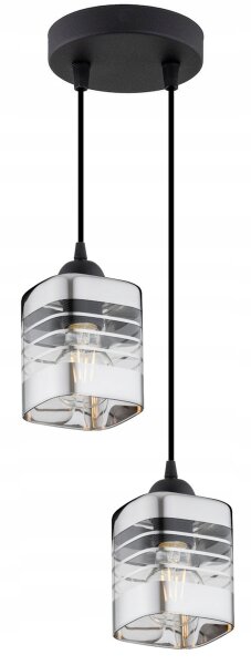 Pendelleuchte 2-flammig Glas Metall Silber E27 L:12 cm