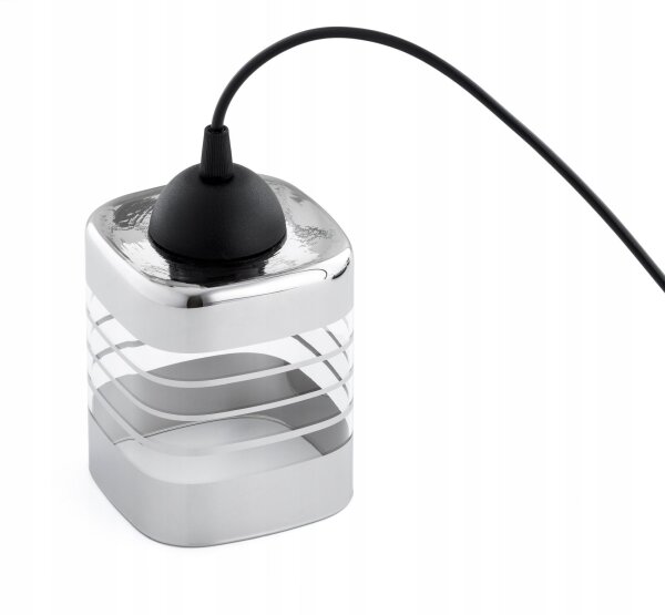 Pendelleuchte 2-flammig Glas Metall Silber E27 L:12 cm
