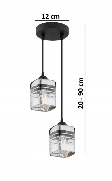 Pendelleuchte 2-flammig Glas Metall Silber E27 L:12 cm