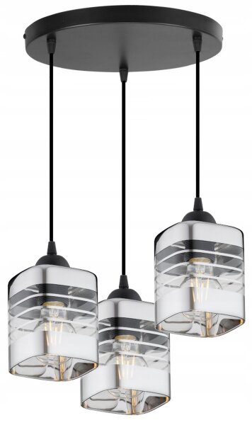 Pendelleuchte 3-flammig Glas Silber E27 L:30 cm rund