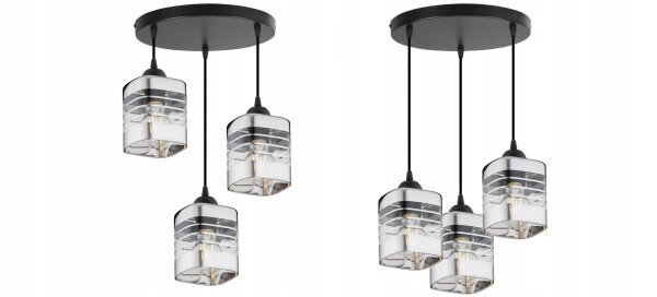 Pendelleuchte 3-flammig Glas Silber E27 L:30 cm rund