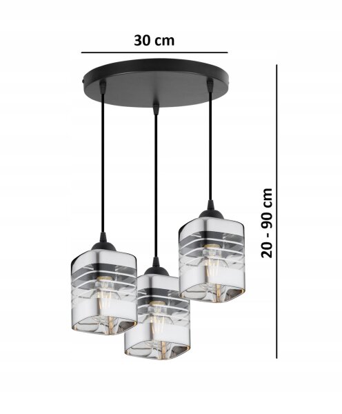 Pendelleuchte 3-flammig Glas Silber E27 L:30 cm rund