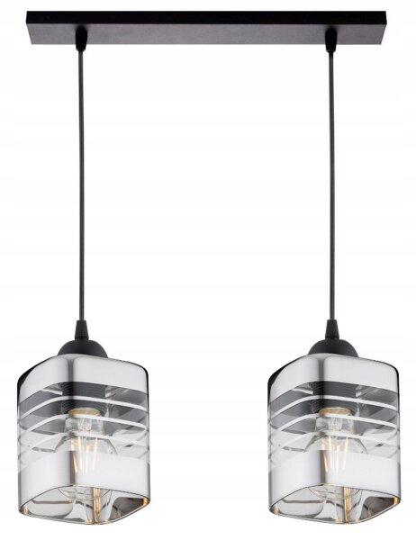 Pendelleuchte 2-flammig Glas Metall Silber E27 L:40 cm