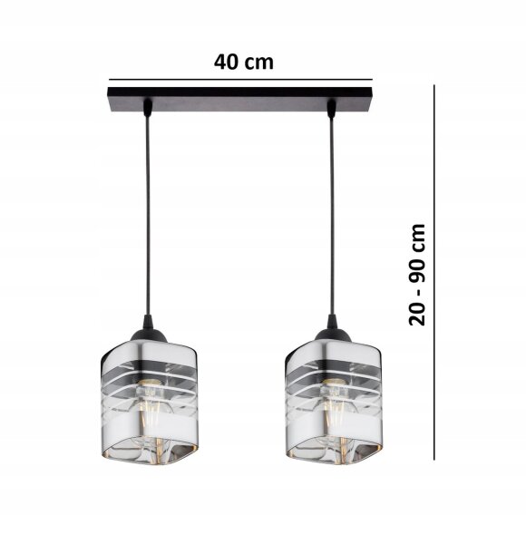 Pendelleuchte 2-flammig Glas Metall Silber E27 L:40 cm