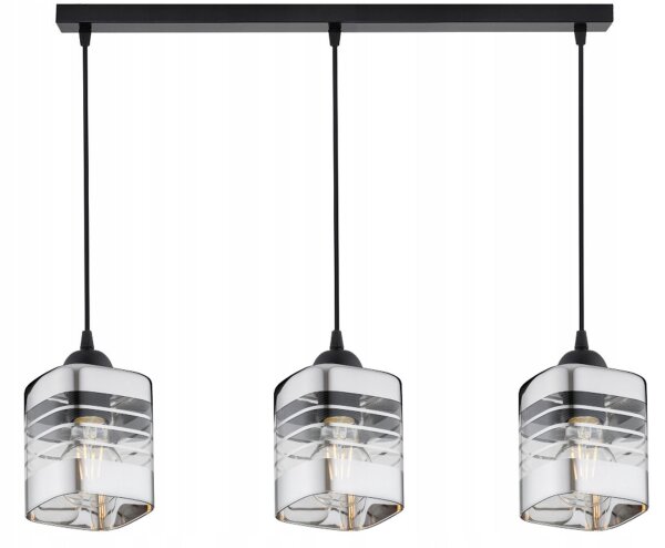 Pendelleuchte 3-flammig Metall Glas Silber E27 L:60 cm