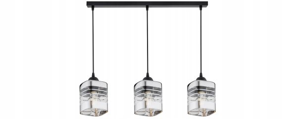 Pendelleuchte 3-flammig Metall Glas Silber E27 L:60 cm