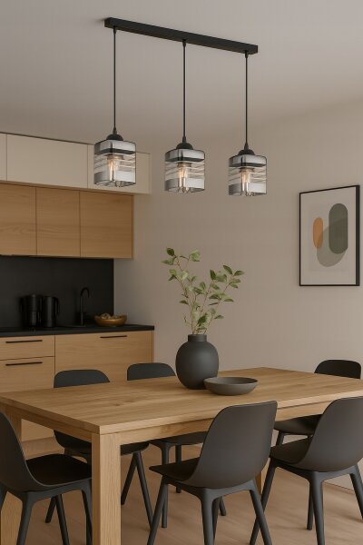 Pendelleuchte 3-flammig Metall Glas Silber E27 L:60 cm