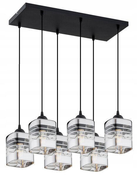 Pendelleuchte 6-flammig Metall Glas Silber E27 L:60 cm