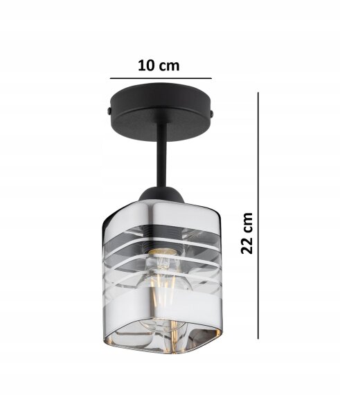 Deckenleuchte Glas Metall Schwarz Silber E27 B:10 cm