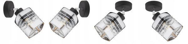 Wandspot verstellbar Silber Schwarz Metall E27 H:22 cm