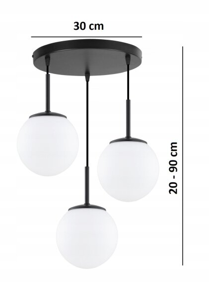 Pendelleuchte Glas Schwarz 3-flammig E27 B:30 cm Modern