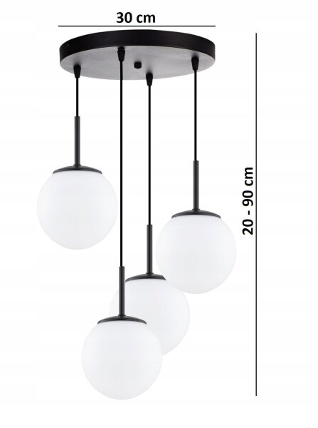 Pendelleuchte 4-flammig Glas Schwarz E27 B:30 cm Modern