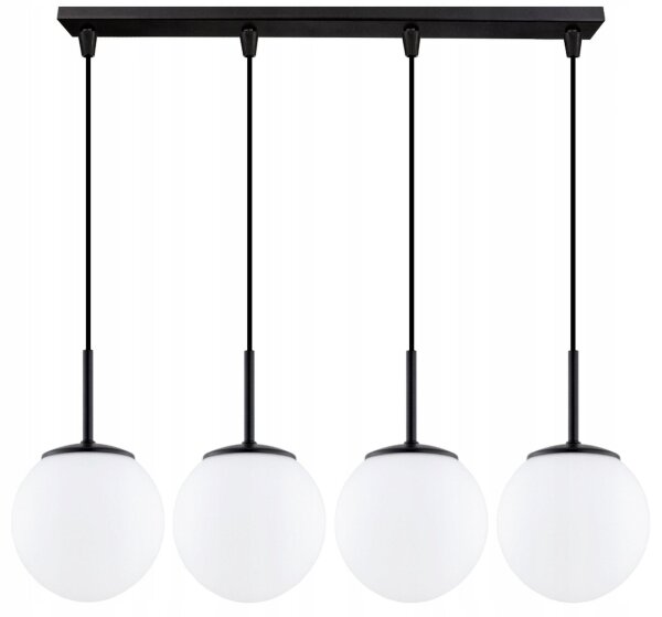 Pendelleuchte Glas Metall Schwarz 4-flammig E27 L:60 cm