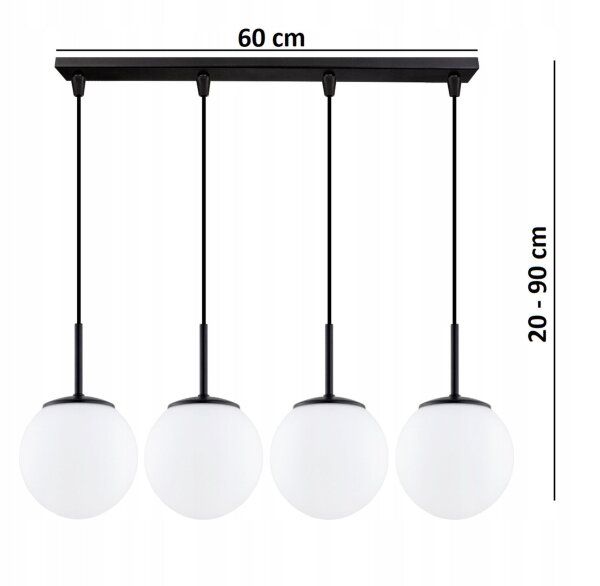 Pendelleuchte Glas Metall Schwarz 4-flammig E27 L:60 cm