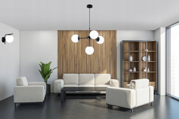 Pendelleuchte 4-flammig Metall Glas Schwarz E27 B:60 cm