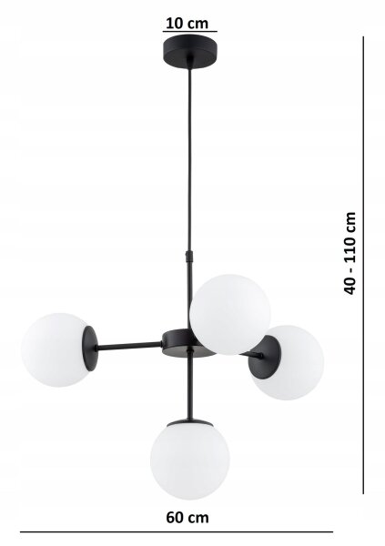 Pendelleuchte 4-flammig Metall Glas Schwarz E27 B:60 cm