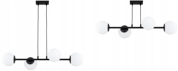 Pendelleuchte 4-flammig Schwarz Glas E27 L:60 cm Modern