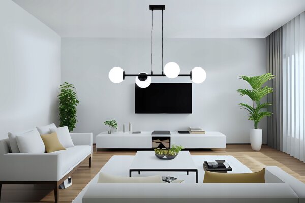 Pendelleuchte 4-flammig Schwarz Glas E27 L:60 cm Modern
