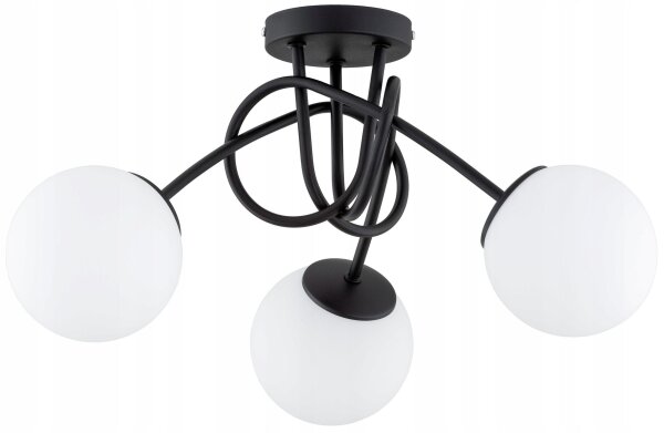 Deckenleuchte 3-flammig Glas Metall Schwarz E27 40 cm