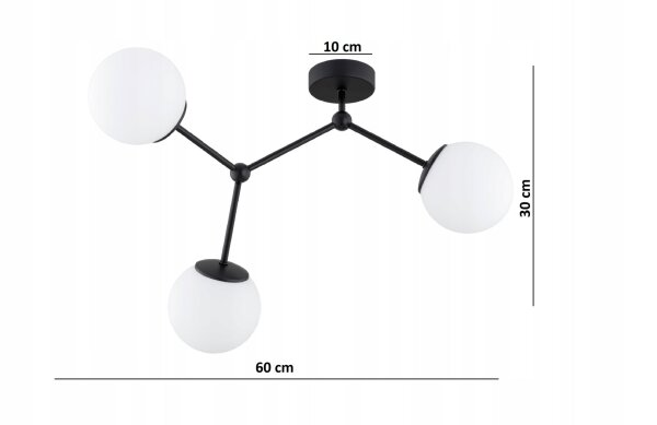 Deckenleuchte 3-flammig Glas Metall Schwarz E27 60 cm