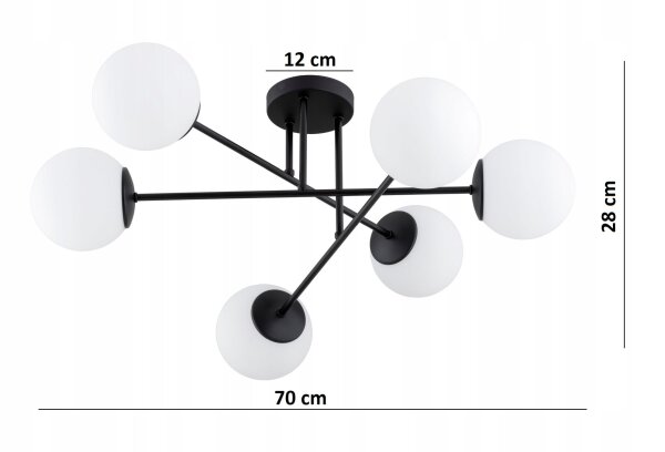 Deckenleuchte 6-flammig Glas Schwarz E27 70 cm blendarm
