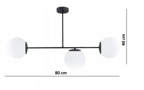 Deckenleuchte 3-flammig Glas Schwarz E27 L:40 cm Modern