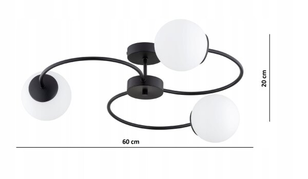 Deckenleuchte 3-flammig Glas Schwarz E27 B:60 cm Modern