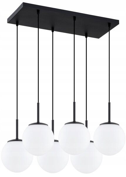 Pendelleuchte 6-flammig Glas Metall Schwarz E27 L:60 cm