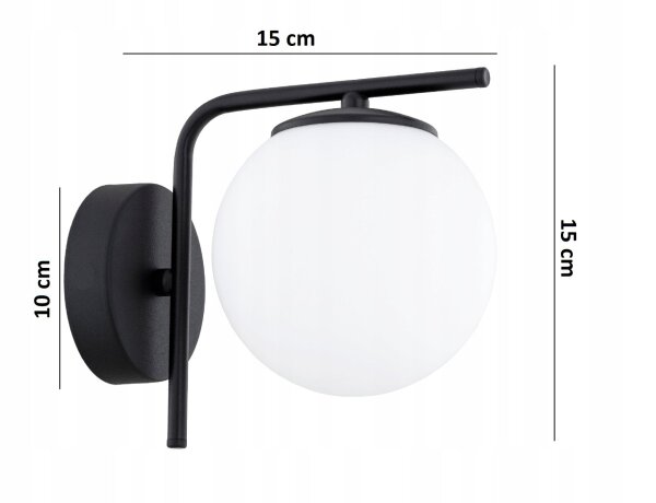 Wandleuchte Glas Metall Schwarz Weiß E27 B:14 cm Modern