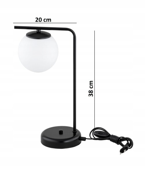 Tischleuchte Glas Schwarz Weiß E27 H:38 cm blendarm
