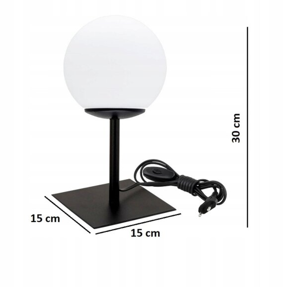 Tischlampe Glas Schwarz Weiß E27 H:30 cm blendarm