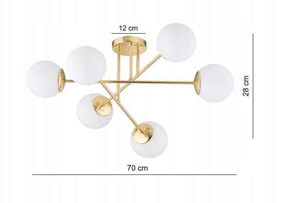 Deckenleuchte 6-flammig Glas Gold E27 B:70 cm blendarm