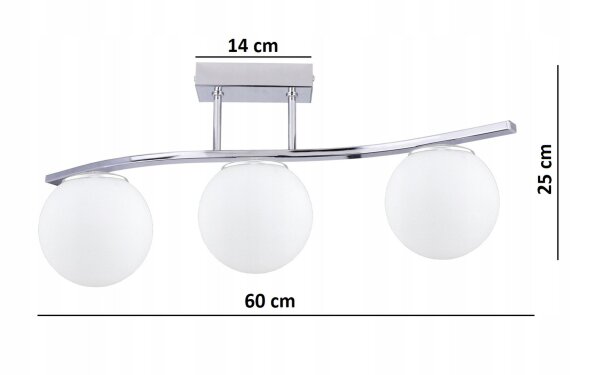 Deckenleuchte 3-flammig Glas Weiß Silber E27 L:60 cm
