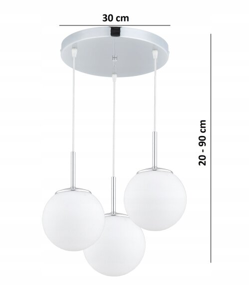 Pendelleuchte 3-flammig Glas Metall Silber E27 B:30 cm