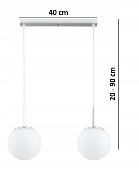 Pendelleuchte Glas Metall Silber 2-flammig E27 L:40 cm