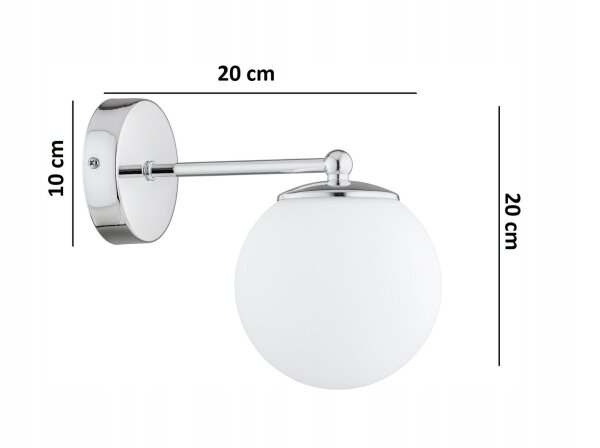 Wandleuchte Glas Metall Silber blendarm E27 T:20 cm