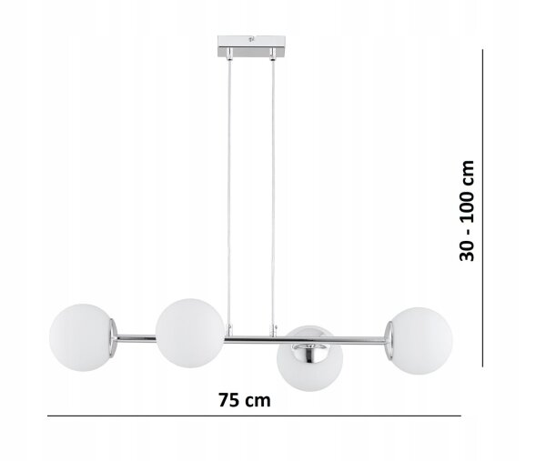 Pendelleuchte 4-flammig Glas Silber E27 L:75 cm Modern