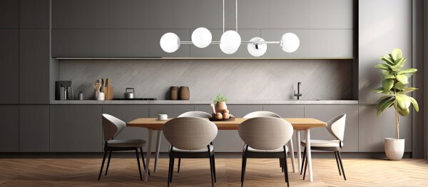 Hängelampe 6-flammig Glas Silber E27 L:90 cm Modern