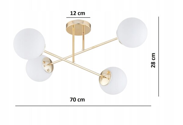 Deckenleuchte Glas Metall Gold 4-flammig E27 L:70 cm