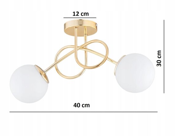 Deckenleuchte Glas Gold 2-flammig E27 L:40 cm Modern