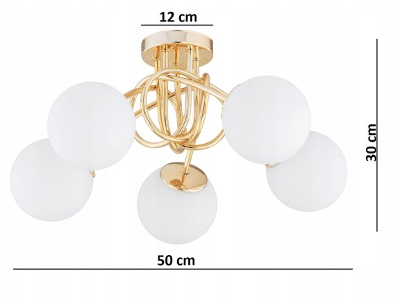 Deckenleuchte 5-flammig Gold Glas E27 B:50 cm Modern