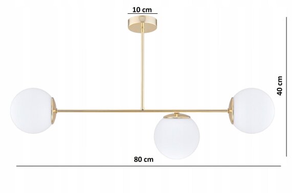 Deckenleuchte 3-flammig Glas Gold E27 L:80 cm blendarm