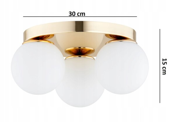 Deckenleuchte 3-flammig Glas Metall Gold E27 B:30 cm