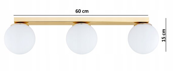 Deckenleuchte 3-flammig Glas Weiß Gold E27 L:60 cm