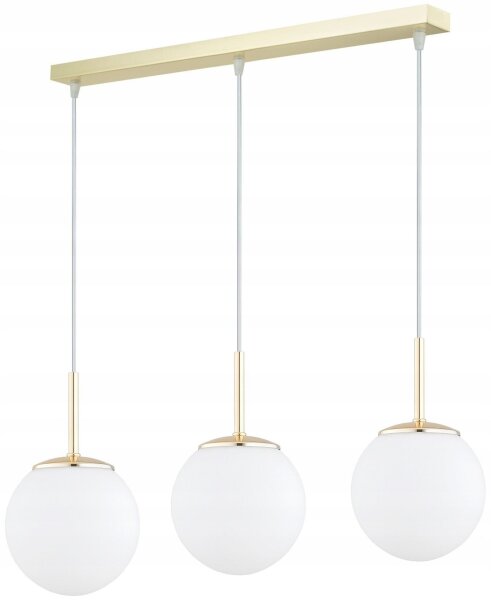 Pendelleuchte 3-flammig Glas Weiß Gold E27 L:60 cm