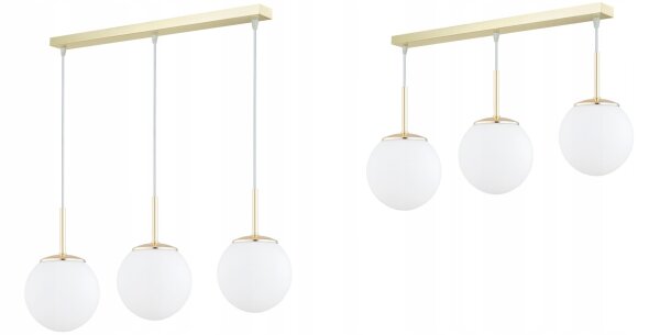 Pendelleuchte 3-flammig Glas Weiß Gold E27 L:60 cm