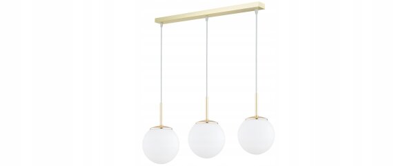 Pendelleuchte 3-flammig Glas Weiß Gold E27 L:60 cm