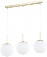 Pendelleuchte 3-flammig Glas Wei&szlig; Gold E27 L:60 cm