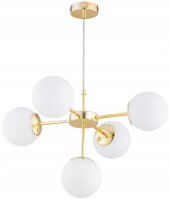 Pendelleuchte 5-flammig Glas Wei&szlig; Gold E27 L:60 cm