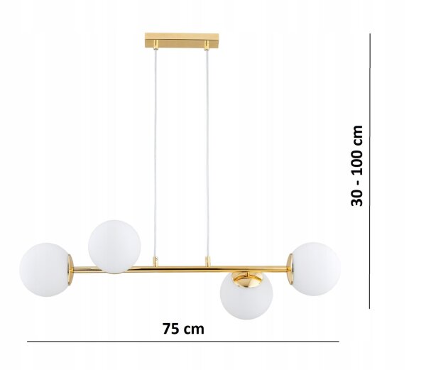 Pendelleuchte Glas Metall Gold 4-flammig E27 L:75 cm